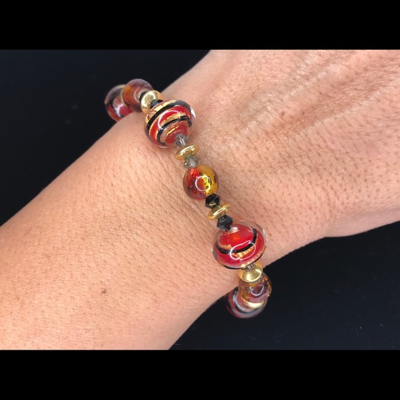 Jewelry - Handmade glass and crystal bead bracelet